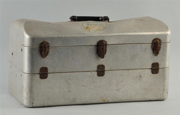VINTAGE SILVER TACKLE BOX WITH 65+ BAITS          