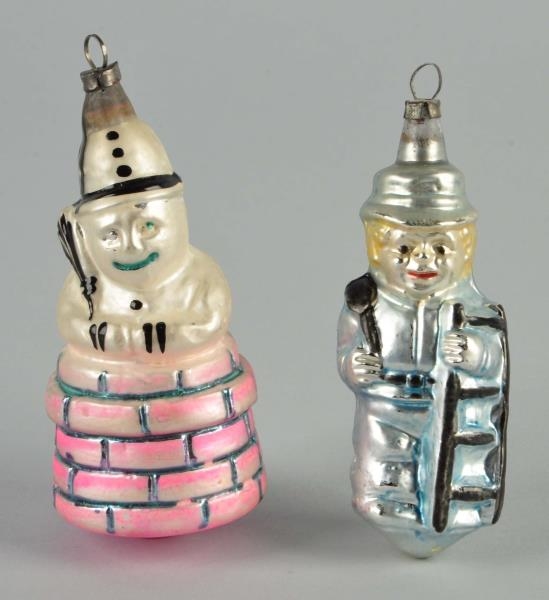 LOT OF 2: CHIMNEY SWEEP GLASS ORNAMENTS.          