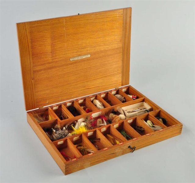 WOOD BOX WITH ASSORTED BAITS.                     