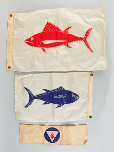 LOT OF 3: FISHING FLAGS.                          
