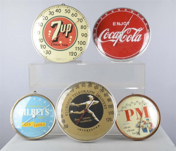 LOT OF 5: CIRCULAR ADVERTISING THERMOMETERS       