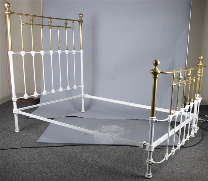 TALL BRASS RAIL BED COMPLETE WITH SIDE RAILS      
