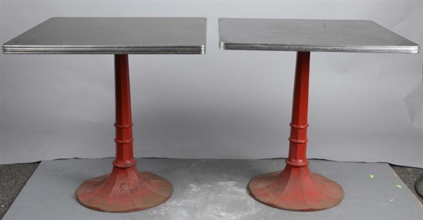 LOT OF 3: TABLES WITH BLACK TOP AND RED BASE      