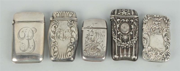 LOT OF 5: STERLING SILVER MATCH SAFES OR VESTAS.  