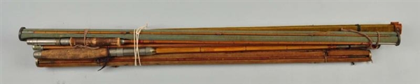 LOT OF 4: BAMBOO RODS IN WOOD FORMS.              