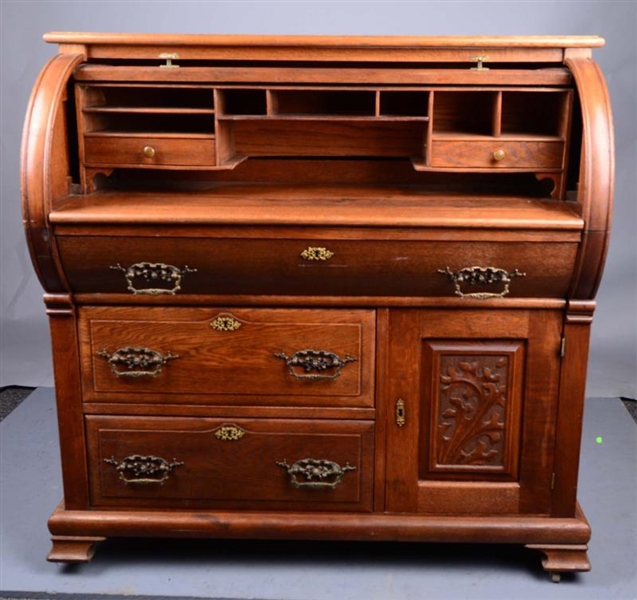 2-PIECE ROLL TOP DESK WITH CHINA HUTCH BOOK CASE  