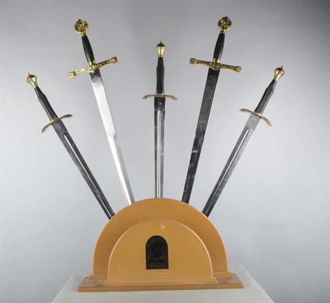 SET OF 5: SWORDS IN SWORD HOLDER                  