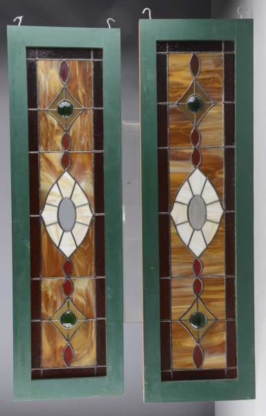 LOT OF 2: LEADED STAINED GLASS TRANSOM WINDOWS    