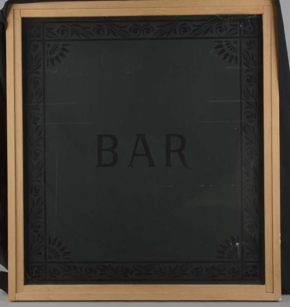 BAR WINDOW PANEL OF FROSTED GLASS IN FRAME        
