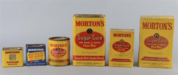 LOT OF MORTONS SUGAR CURE & SEASONING CONTAINERS 