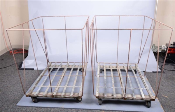 TWO LARGE HEAVY DUTY WIRE LAUNDRY BASKETS         