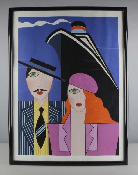 ART DECO STYLE MAN AND WIFE PAINTING IN FRAME     