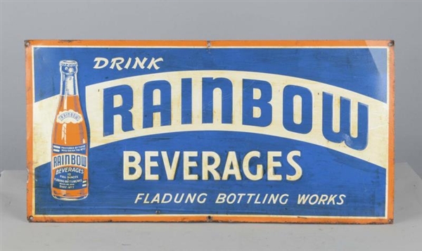 DRINK RAINBOW BEVERAGES EMBOSSED TIN SODA SIGN    