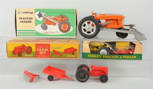 LOT OF 3: HUBLEY FARMING VEHICLES WITH BOXES.     