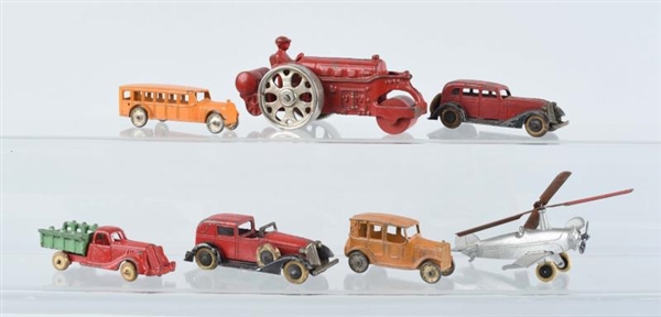 LOT OF 7: SMALL DIECAST & CAST IRON VEHICLES.     