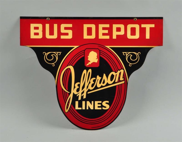 BUS DEPOT JEFFERSON LINE DBL SIDED TIN DIECUT SIGN