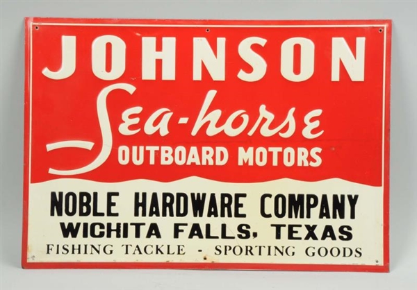 EMBOSSED TIN JOHNSON OUTBOARD MOTORS AD SIGN.     