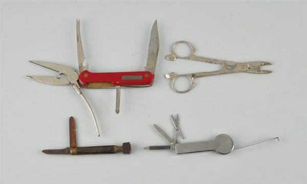 LOT OF 4:  ASSORTED FISHING TOOLS &  KNIFES.      