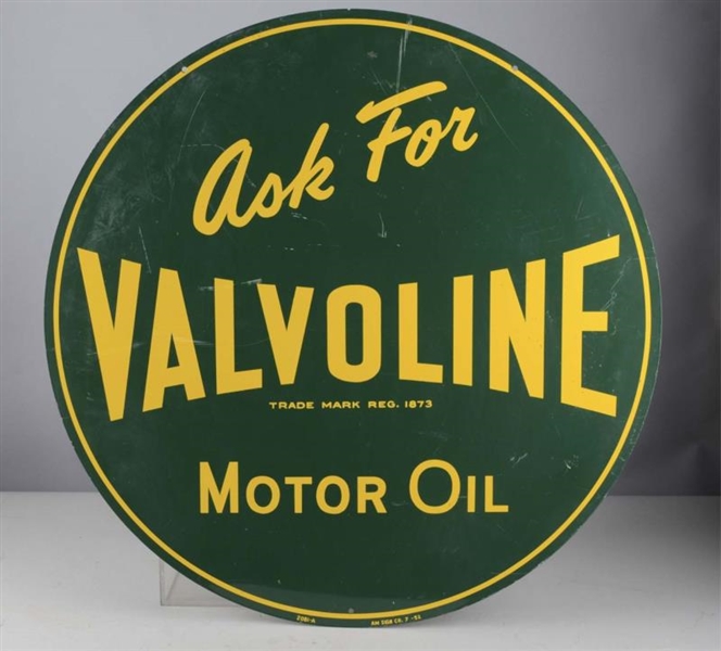 VALVOLINE ROUND DOUBLE SIDED PRESSED METAL SIGN   