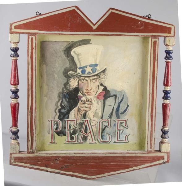 UNCLE SAM "PEACE" PAINTED WOOD SIGN IN FRAME      