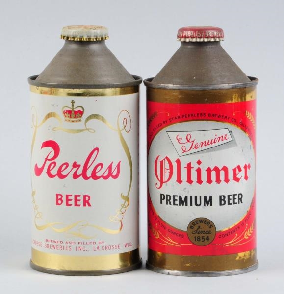 LOT OF 2: OLTIMER & PEERLESS BEER CONE TOP CANS.  
