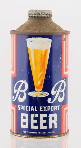 B.B. SPECIAL EXPORT BEER LOW PROFILE CONE TOP CAN.
