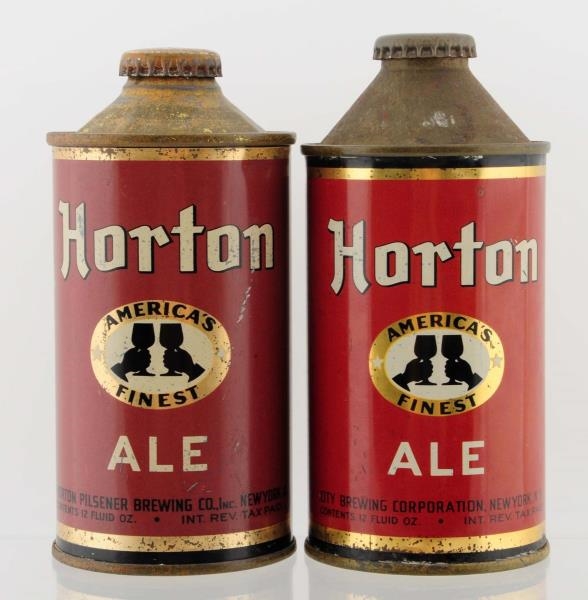 LOT OF 2: HORTON ALE CONE TOP BEER CANS IRTP.     