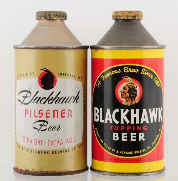 LOT OF 2: BLACKHAWK CONE TOP IRTP BEER CANS.      