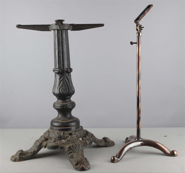 LOT OF 2: CAST IRON TABLE BASE AND MUSIC STAND    