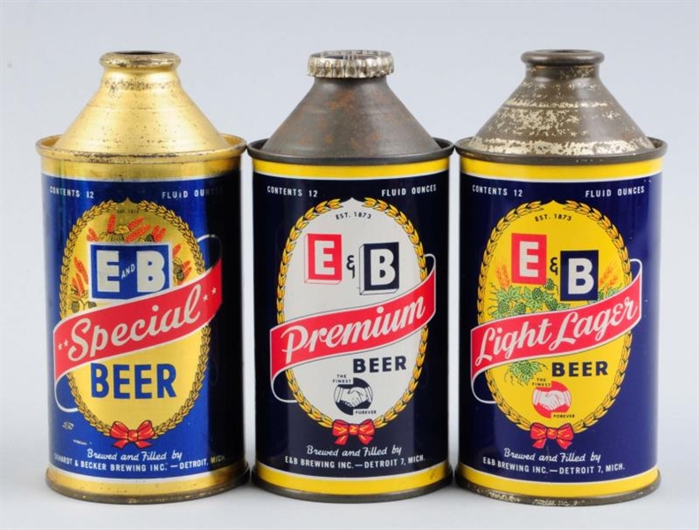 LOT OF 3: E&B BEER CONE TOP CANS.                 