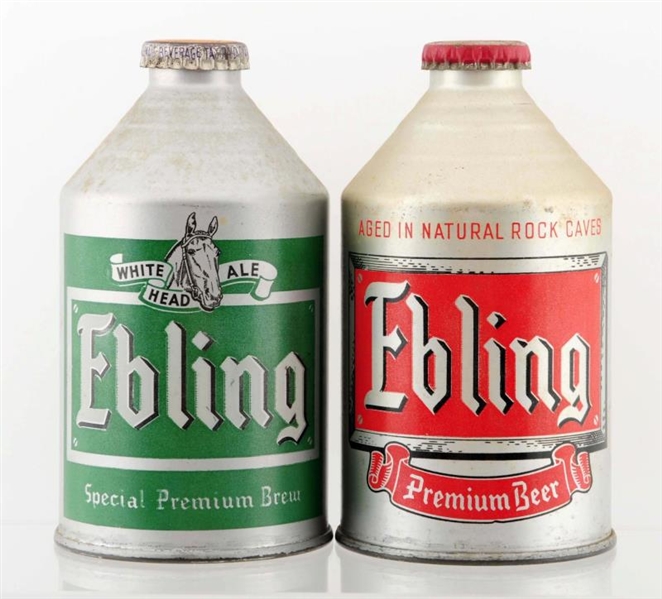 LOT OF 2: EBLING CROWNTAINER CONE TOP BEER CANS.  
