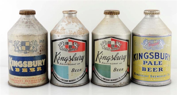 LOT OF 4: KINGSBURY CONE TOP BEER CANS.           