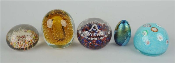 LOT OF 5: GLASS PAPER WEIGHTS.                    
