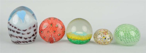 LOT OF 5: GLASS PAPER WEIGHTS.                    