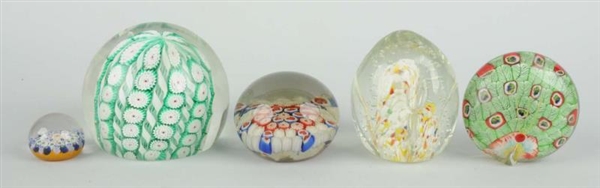 LOT OF 5: GLASS PAPER WEIGHTS.                    