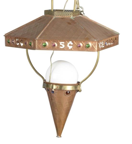 JEWELED COPPER ICE CREAM CONE CHANDELIER          