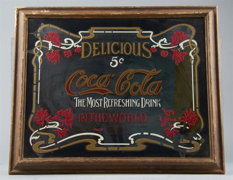 DELICIOUS 5¢ COCA-COLA MIRROR IN WOOD FRAME       
