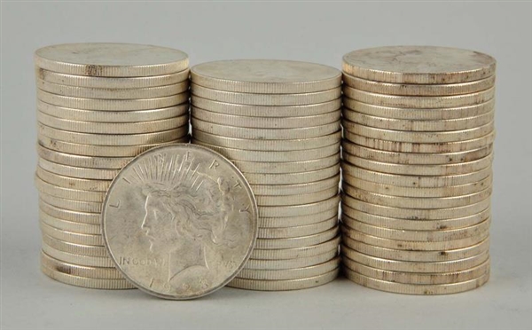 LOT OF 60: PEACE SILVER DOLLARS.                  