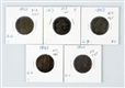LOT OF 5: 1803 DRAPED BUST HALF CENTS.            