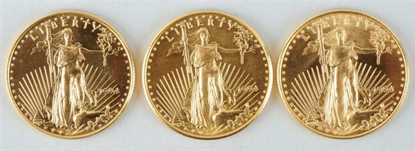 LOT OF 3: 1994 GOLD LIBERTY COINS.                