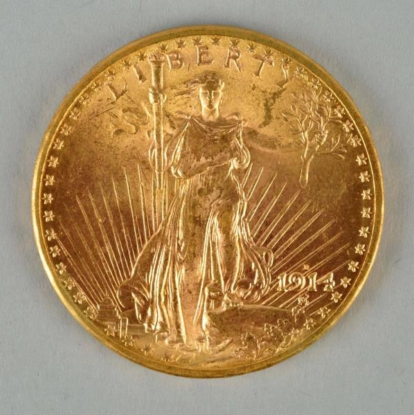1914 D $20 GOLD ST. GAUDENS DOUBLE EAGLE.         