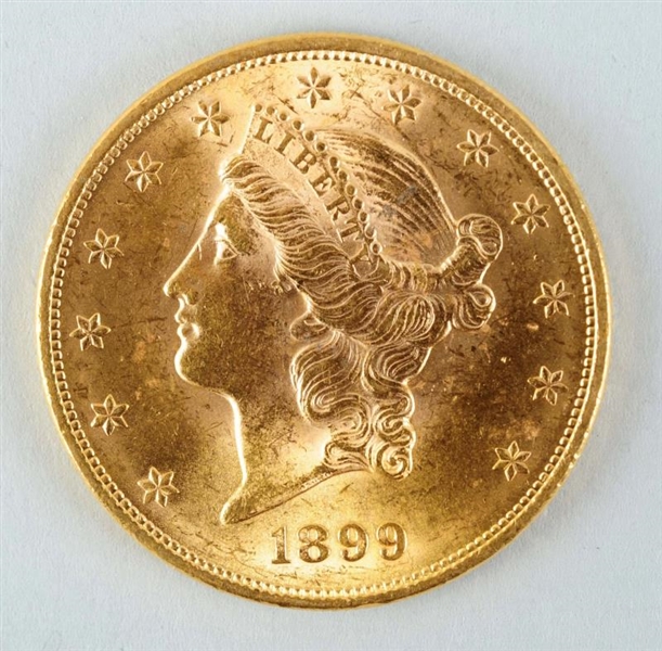 1899 $20 GOLD LIBERTY DOUBLE EAGLE.               
