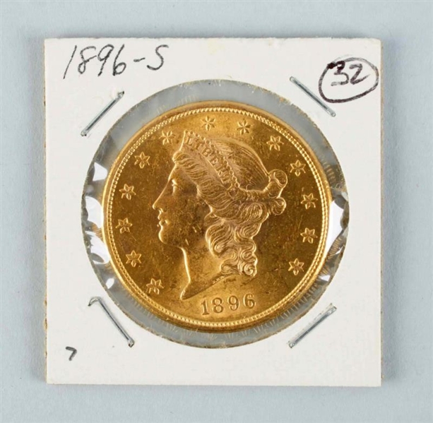 1896 S $20 GOLD LIBERTY DOUBLE EAGLE.             