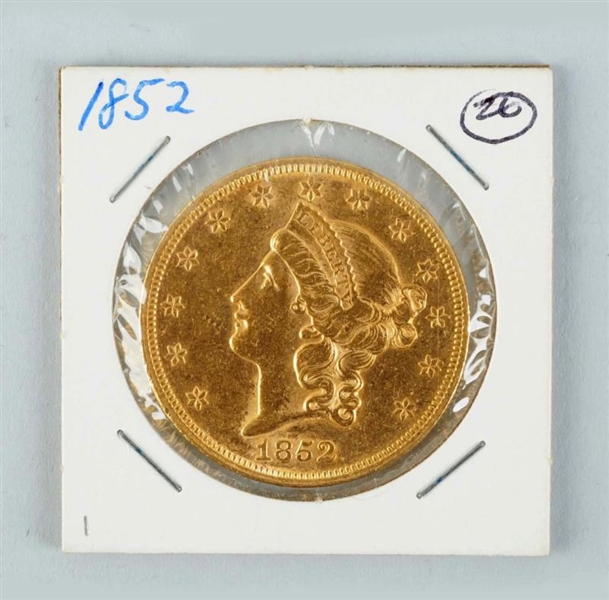 1852 $20 GOLD LIBERTY DOUBLE EAGLE.               