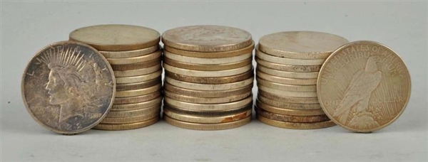 LOT OF 40: PEACE SILVER DOLLARS.                  