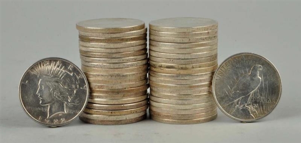 LOT OF 2: ROLLS OF 40 PEACE SILVER DOLLARS.       