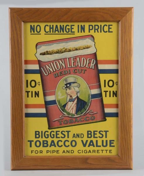 UNION LEADER TOBACCO ADVERTISEMENT IN WOOD FRAME  