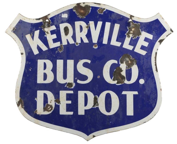 KERRVILLE BUS CO. DEPOT HANGING PORCELAIN SIGN    