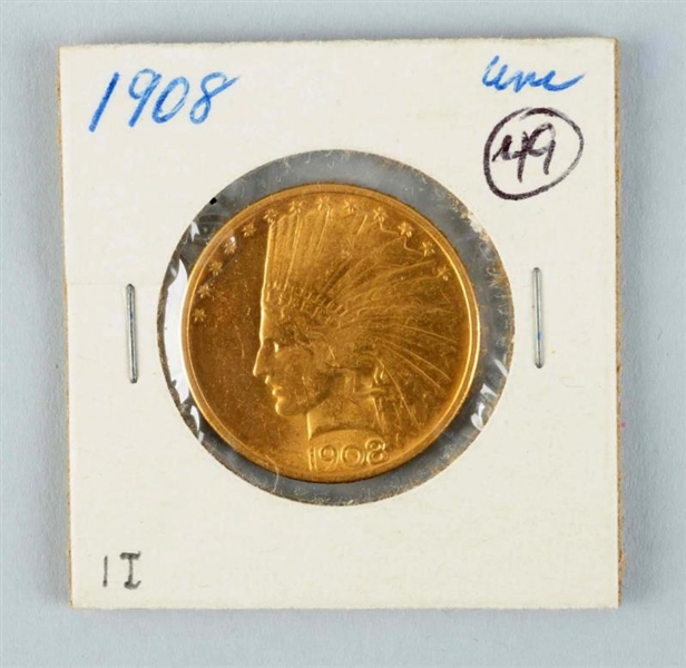 1908 $10 GOLD INDIAN EAGLE.                       