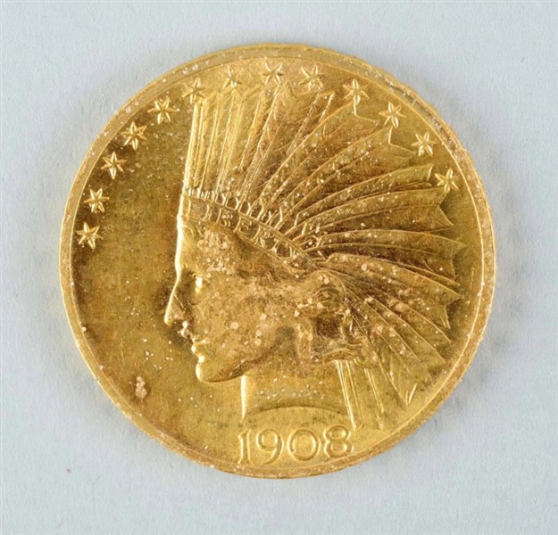 1908 $10 GOLD INDIAN EAGLE.                       